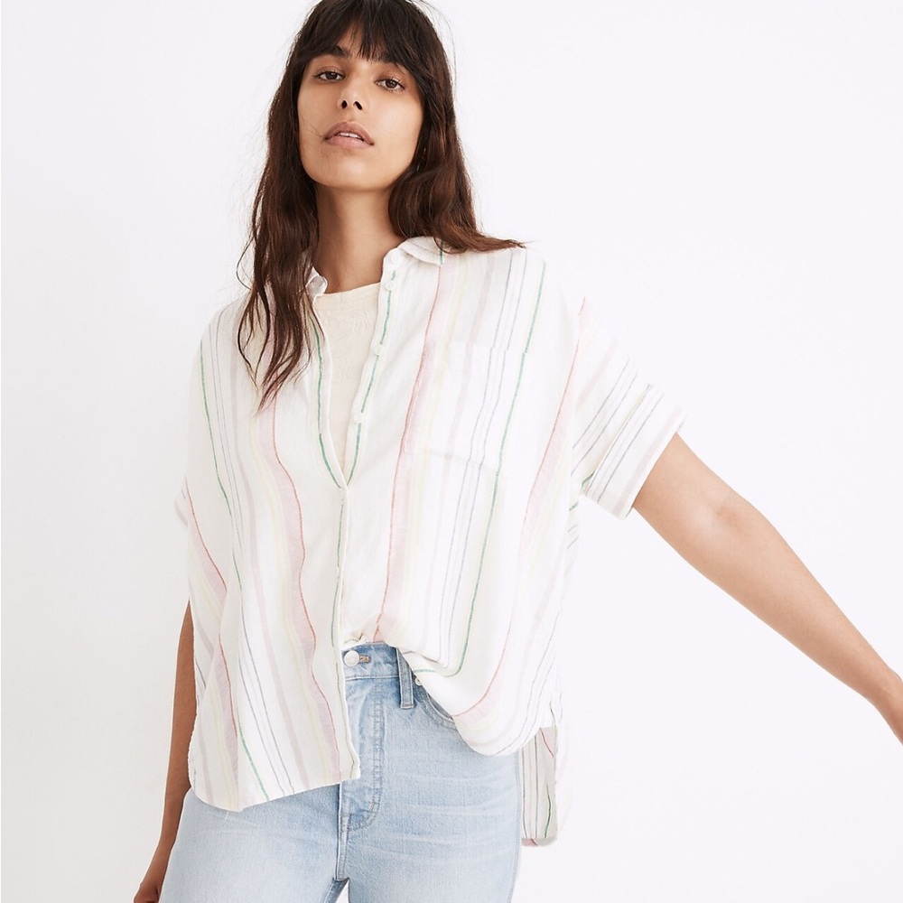MADEWELL Linen-Blend Daily Shirt in Rainbow Stripe